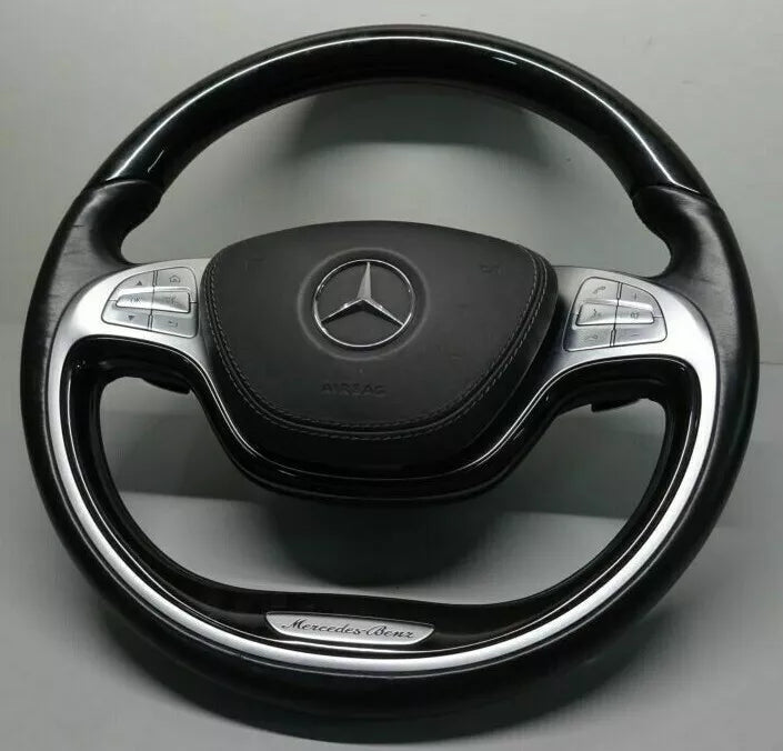 Used Mercedes-Benz OEM W222 S-Class 2014-16 Piano Black & Leather Steering Wheel image 3